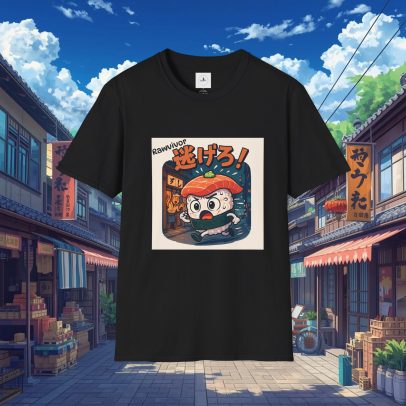 Daruma Sushi roll Escape Retro Anime T-Shirt – "Run!" Japanese Streetwear